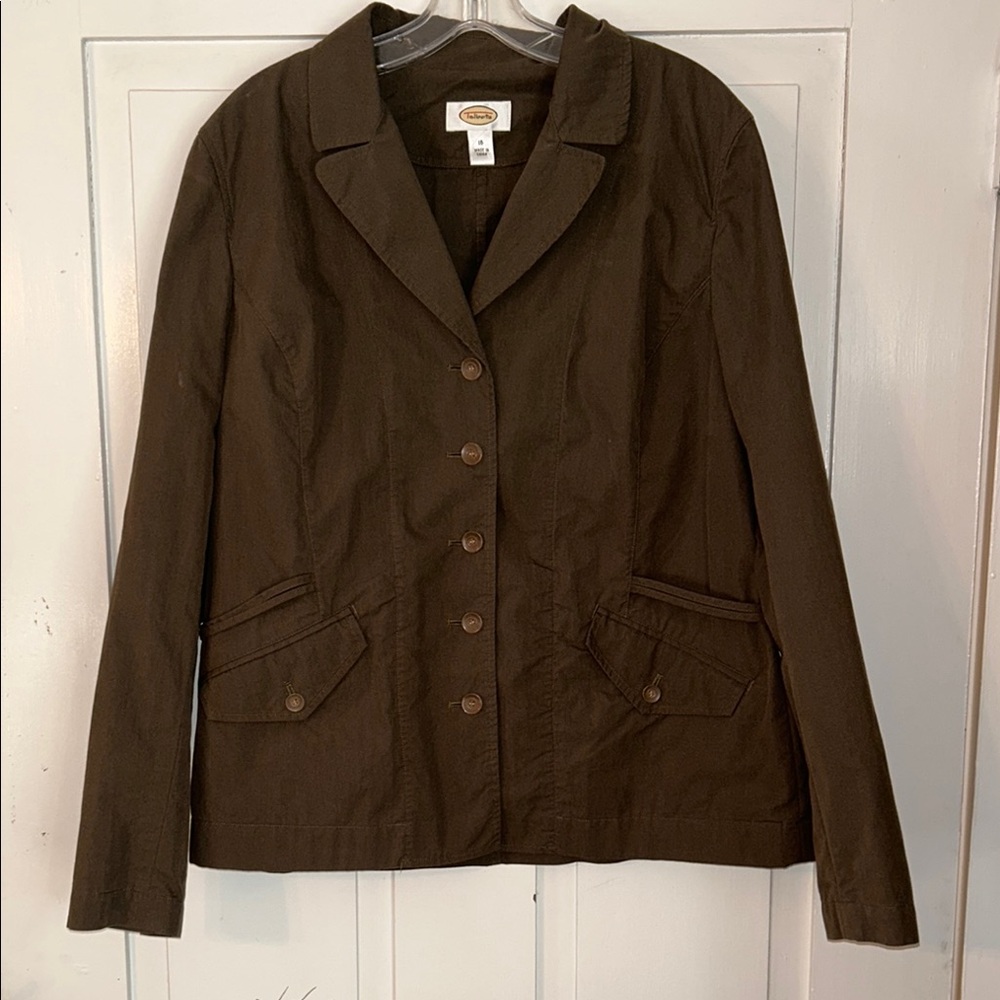 Talbots Women's Jacket Size 16 olive green button front Preppy